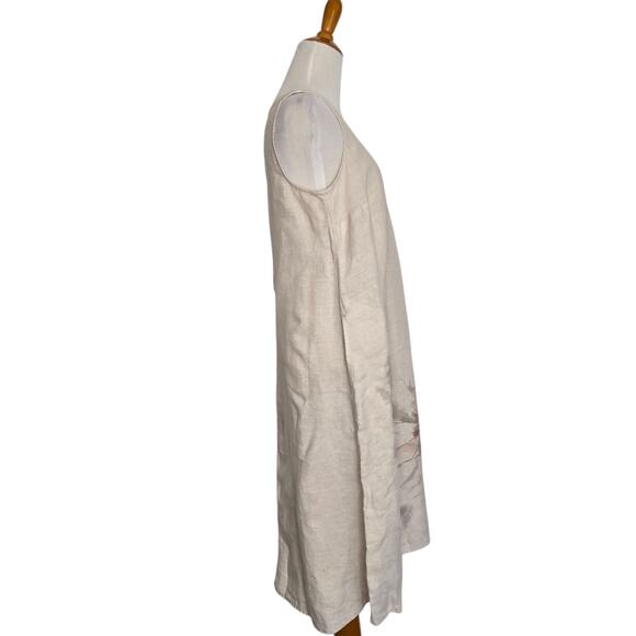 J. Jill Pure Jill Linen Maxi Dress Midi Dress Tan Watercolor Floral Women SP - Picture 2 of 11